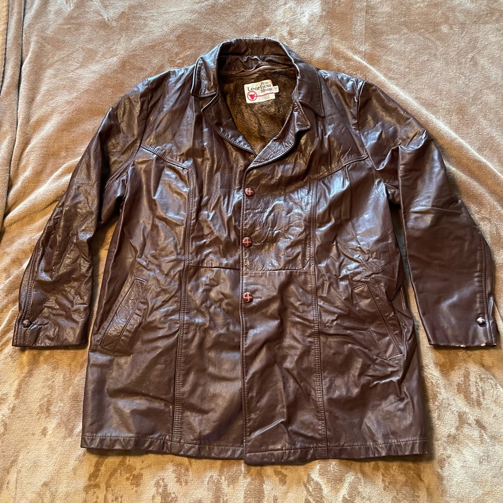 Vintage Sears The Leather Shop Brown Leather Jacket 52 Tall in Fair Condition